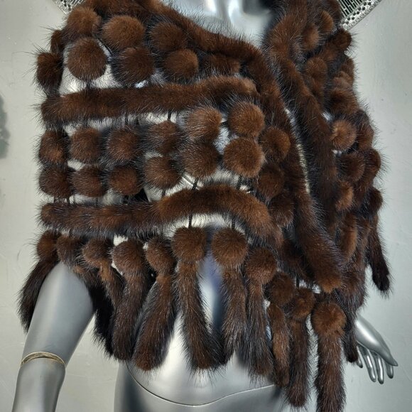 NWT~$424~BROWN RANCH GENUINE REAL MINK FUR TAILS STOLE CAPE WRAP SHAWL COAT - Picture 6 of 16